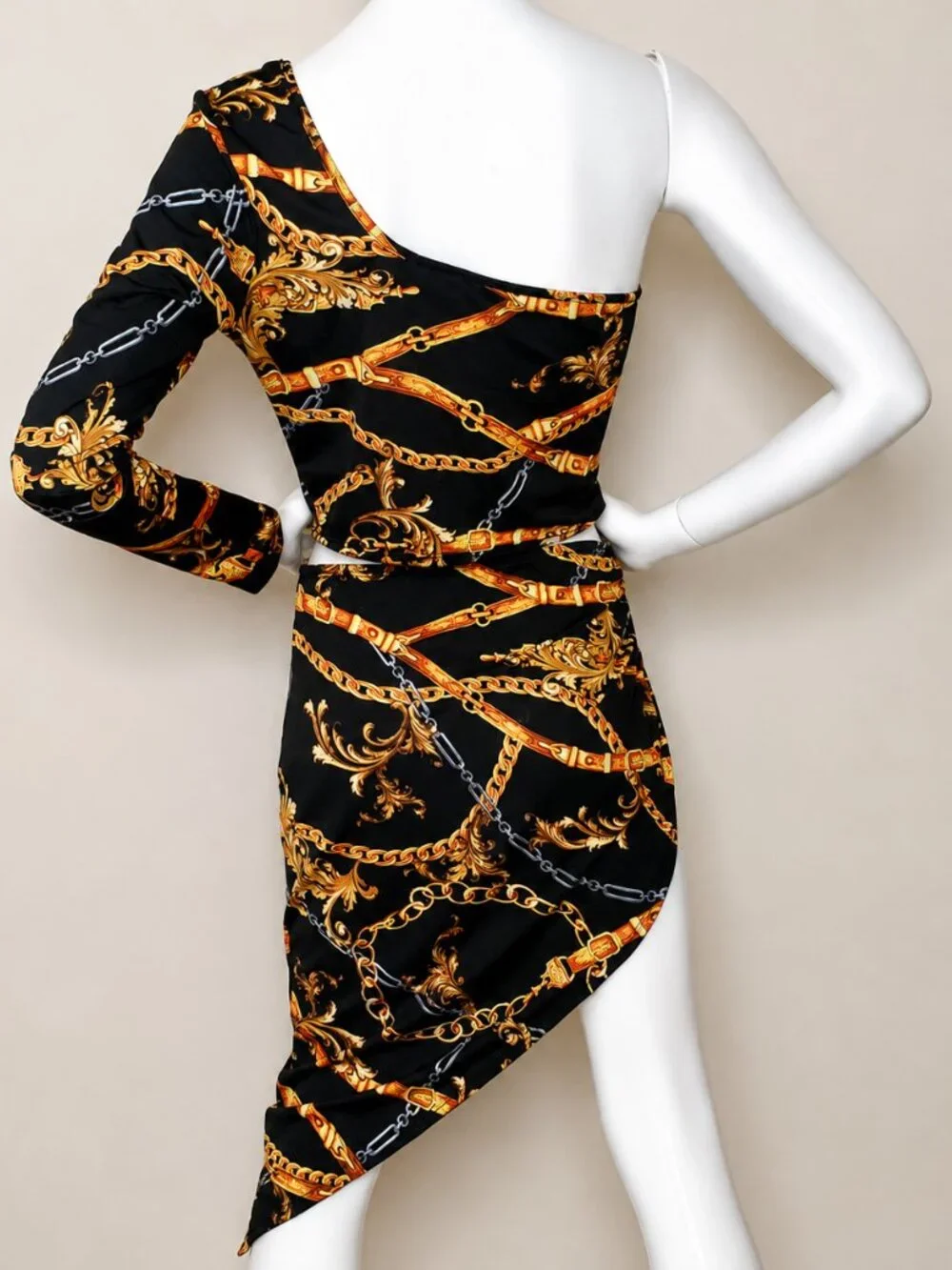 Touch Me Black/Bronze Chain Print Stylish Women's Two Piece Outfit SZ L